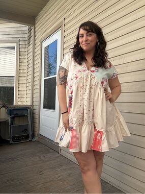 Cream Floral Patchwork Mini Dress